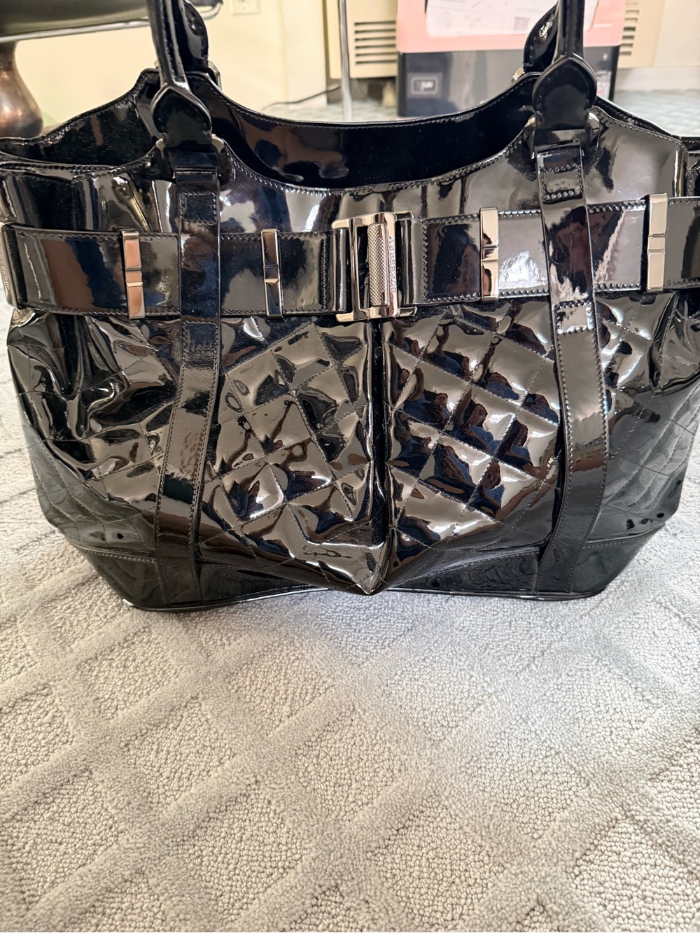 Burberry Black Patent Leather Beaton Tote Bag